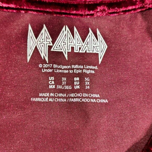 2017 Bludgeon Riffola Limited Def Leppard Concert Tee Burgundy Velour 3 X - Picture 6 of 8